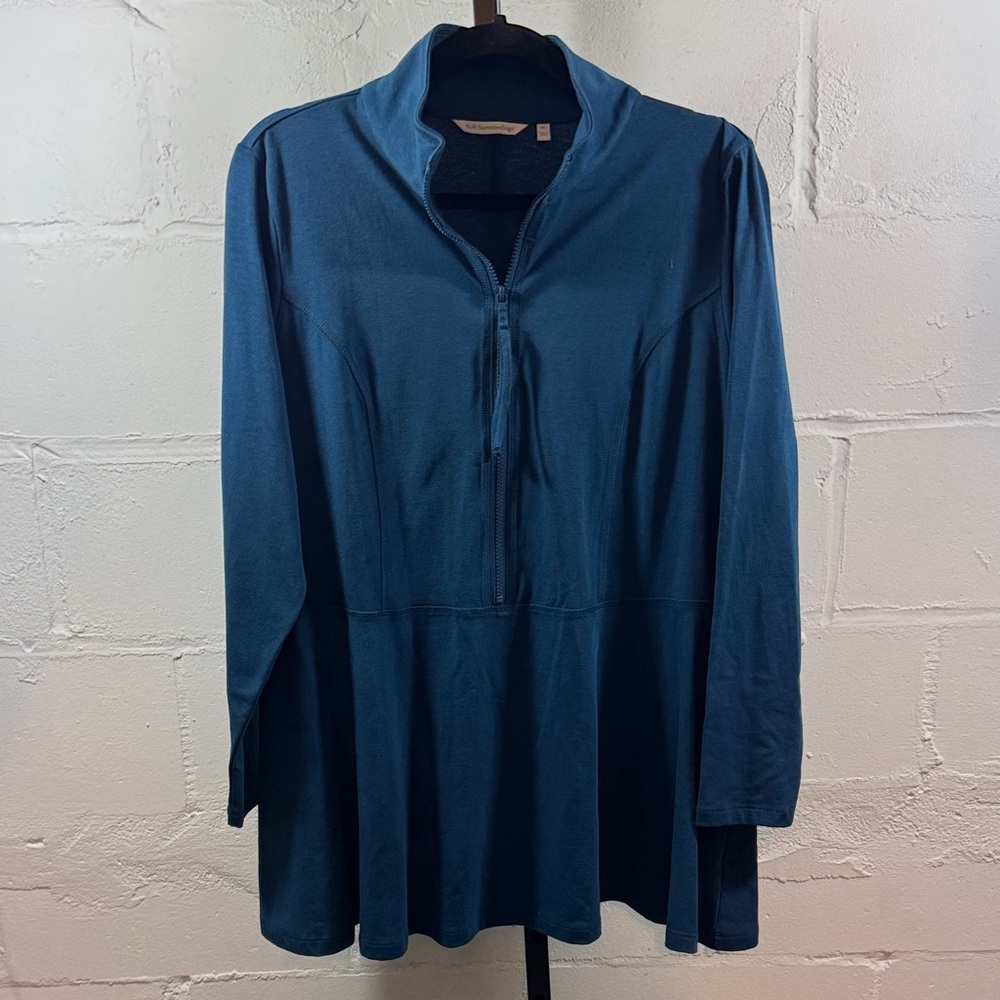 Soft Surroundings Teal Blue Half Zip Tunic Top Size XL